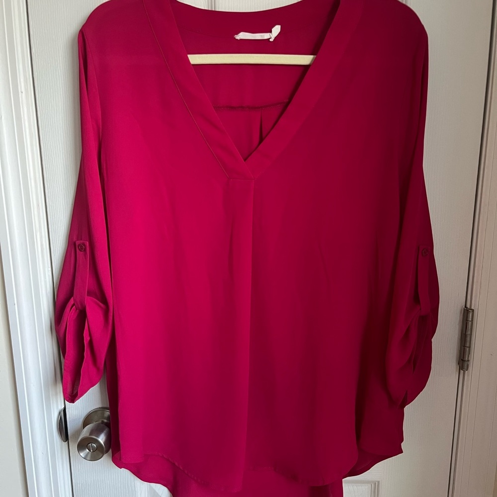 Fuchsia Tab Sleeve Blouse